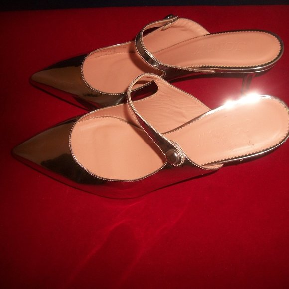 NWT J.Crew Colette Silver-Leather Pointy Side-Button-Strap Pumps Made in Italy - Picture 4 of 10